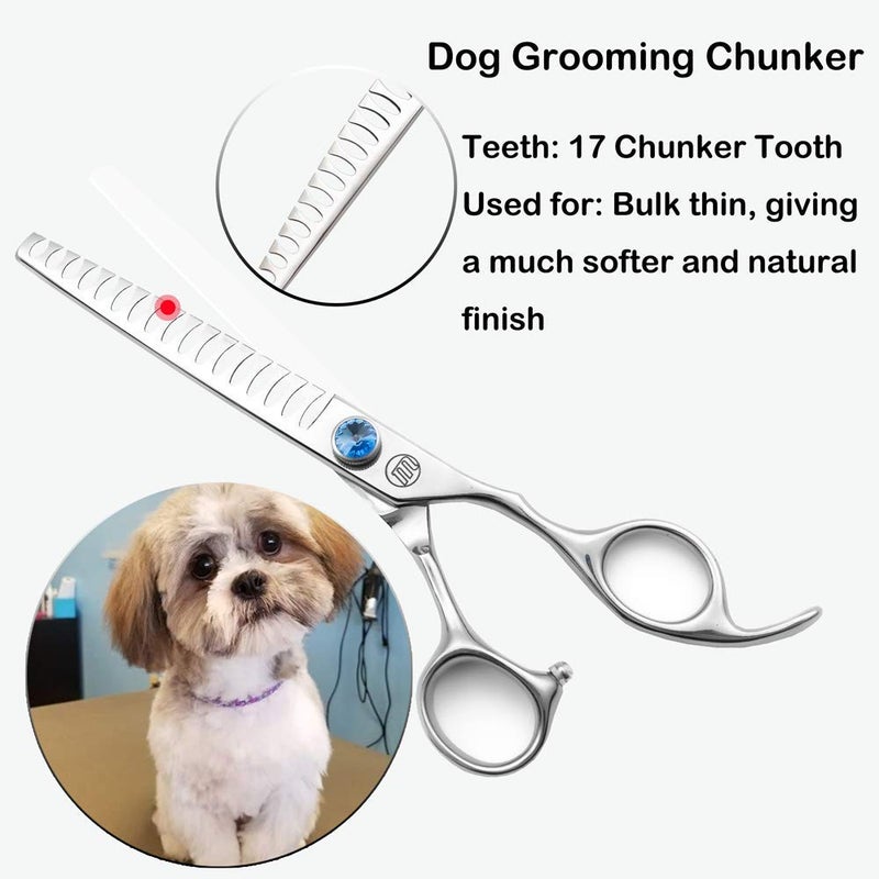 Moontay Professional Dog Grooming Straight, Curved, Thinning/Blending/Chunking Scissors Kit, JP-440C Stainless Steel Pet Cat Hair Cutting/Trimming Shears, Silver - Image 5